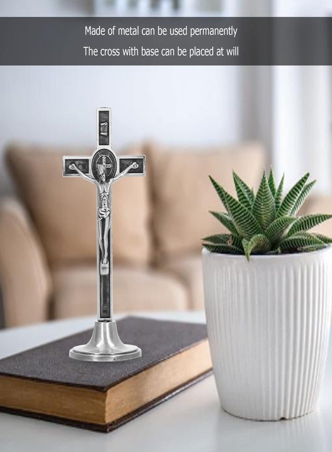 Zunate Catholic Crucifix With Stand, Zinc Alloy Metal Hand Made, Wall and Table Jesus Christ Statue Standing Crucifix, for Office Home (Silver) - Image 3