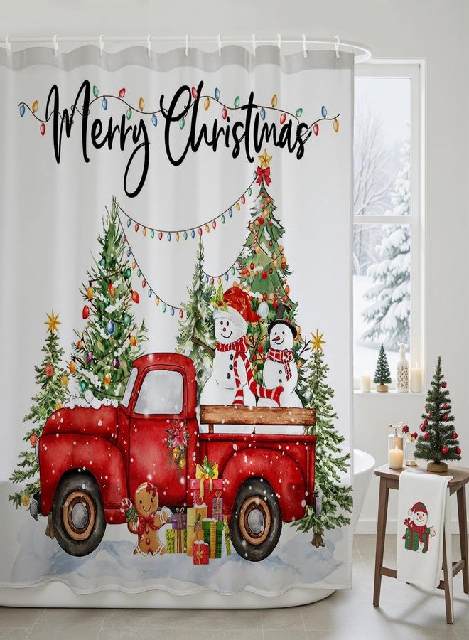 Mocsicka Merry Christmas Shower Curtain Cute Snowman Christmas Bathroom Decor Vintage Winter Shower Curtains for Bathroom Waterproof Washable Bathtub Decoration Set (White, 71x71inch) - Image 1
