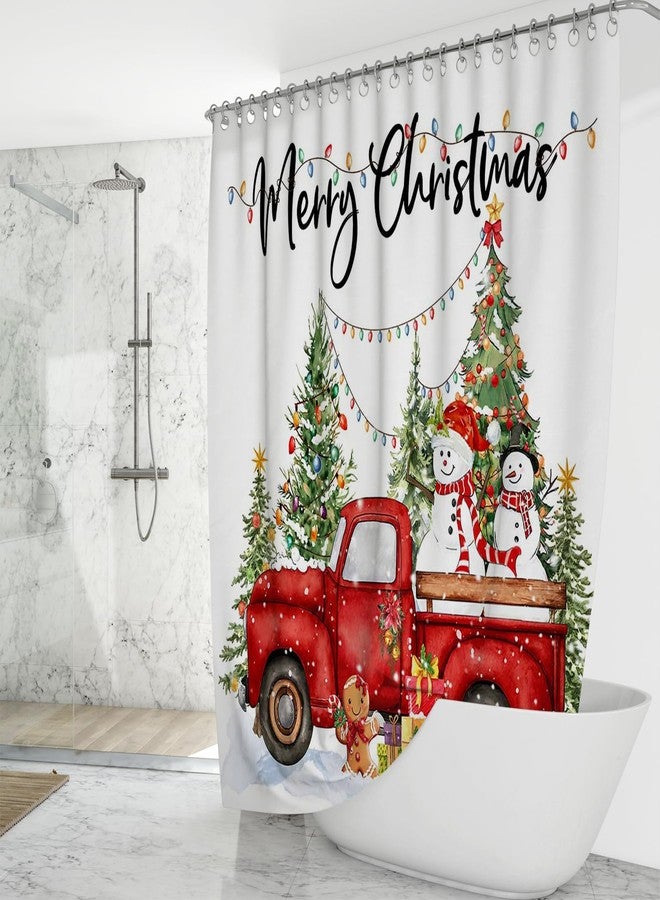 Mocsicka Merry Christmas Shower Curtain Cute Snowman Christmas Bathroom Decor Vintage Winter Shower Curtains for Bathroom Waterproof Washable Bathtub Decoration Set (White, 71x71inch) - Image 2