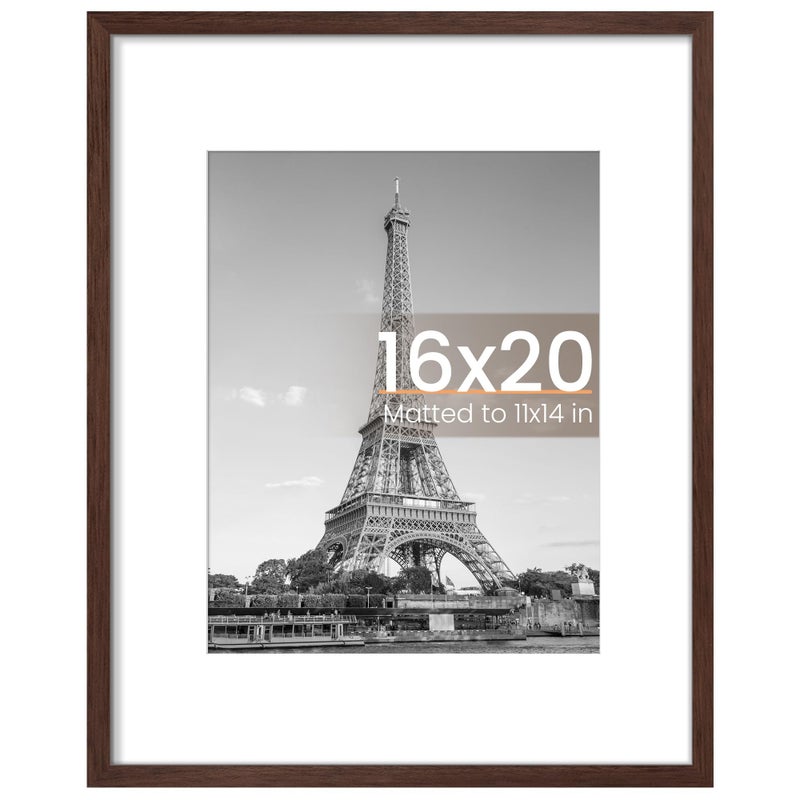 upsimples 16x20 Picture Frame, Display Pictures 11x14 with Mat or 16 x 20 Without, Wall Hanging Poster Frame, Brown, 1 Pack - Image 1