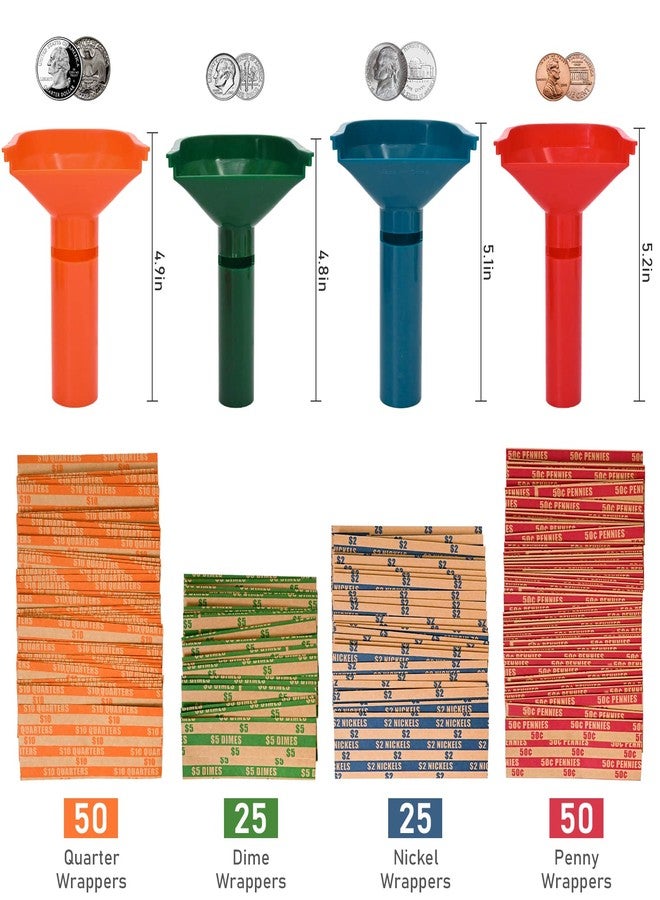 L LIKED 150 Assorted Flat Striped Coin Wrappers & 4 Coin Sorters Tubes, Color-Coded,Easy to Load - Image 2