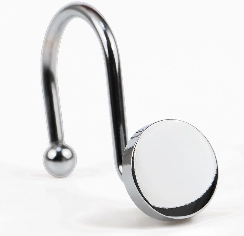 Popkozzi Chrome Shower Curtain Hooks Rings: Silver Round Button Design Rustproof Heavy Metal Shower Curtain Rings for Bathroom - Modern Simple Decorative Shower Curtain Hangers for Shower Rod - Set of 12 - Image 1