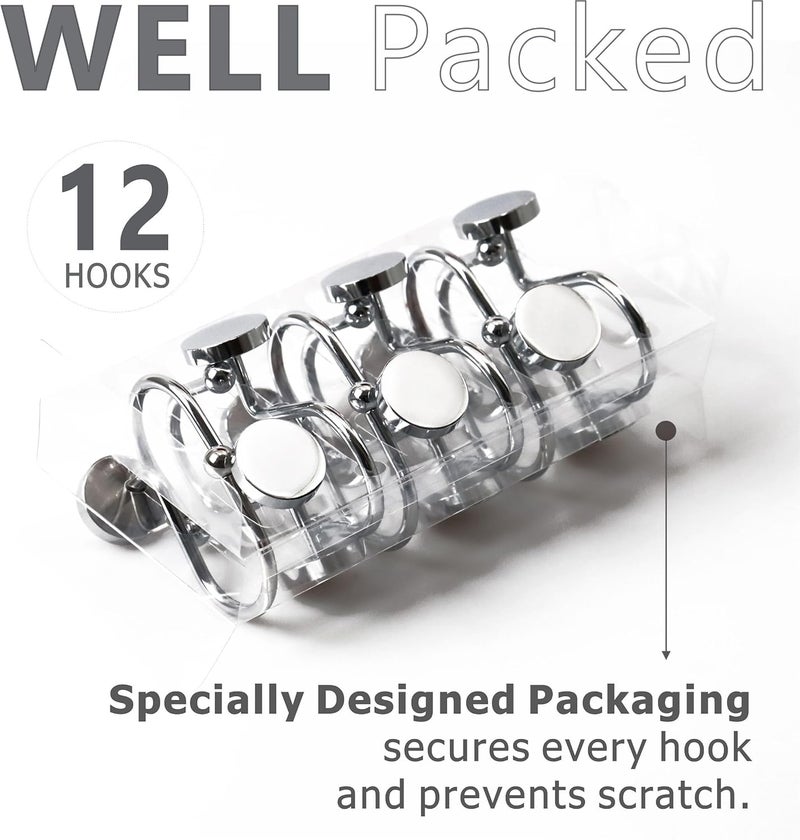Popkozzi Chrome Shower Curtain Hooks Rings: Silver Round Button Design Rustproof Heavy Metal Shower Curtain Rings for Bathroom - Modern Simple Decorative Shower Curtain Hangers for Shower Rod - Set of 12 - Image 4