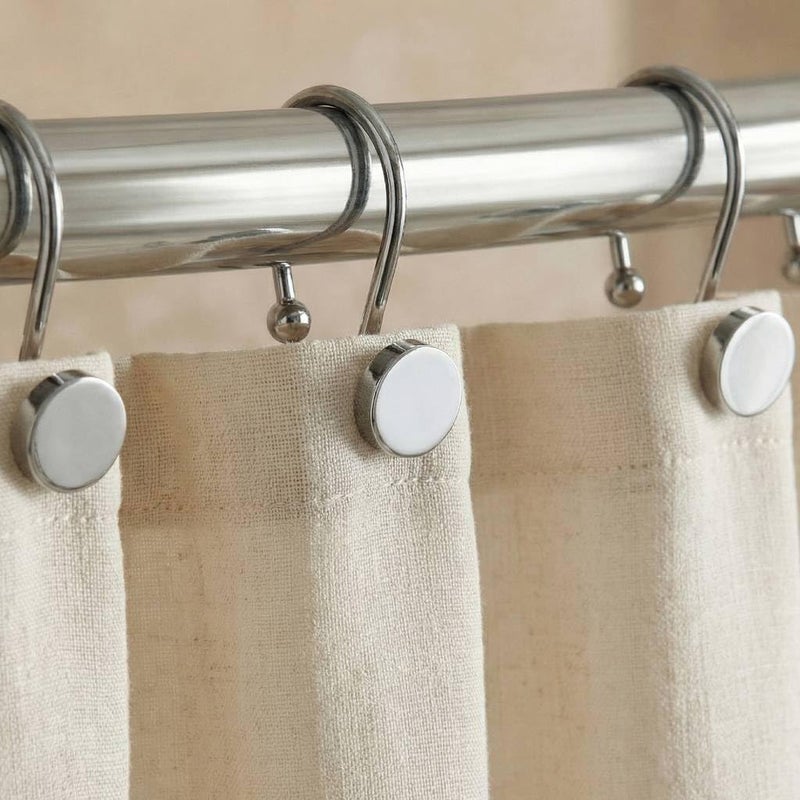 Popkozzi Chrome Shower Curtain Hooks Rings: Silver Round Button Design Rustproof Heavy Metal Shower Curtain Rings for Bathroom - Modern Simple Decorative Shower Curtain Hangers for Shower Rod - Set of 12 - Image 2