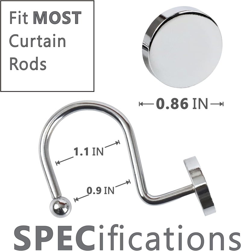 Popkozzi Chrome Shower Curtain Hooks Rings: Silver Round Button Design Rustproof Heavy Metal Shower Curtain Rings for Bathroom - Modern Simple Decorative Shower Curtain Hangers for Shower Rod - Set of 12 - Image 3