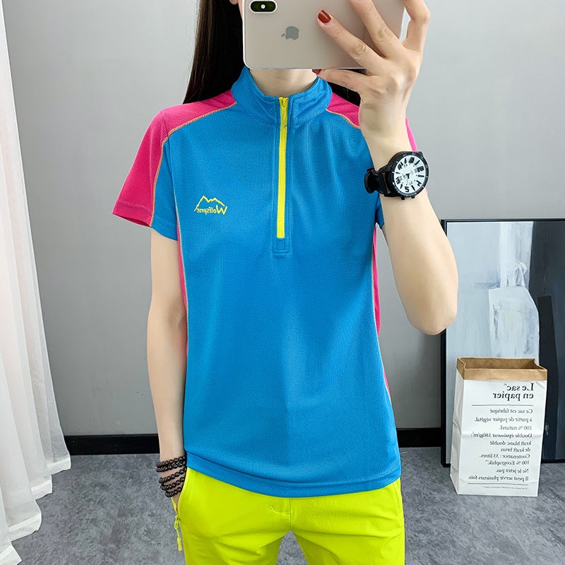 Outdoor Color-Matching Quick-Drying Clothes Women'S Short-Sleeved T-Shirt Quick-Drying Clothes Elastic Sports Sweat-Absorbent Breathable Mountaineering Short-Sleeved T-Shirt - Image 4