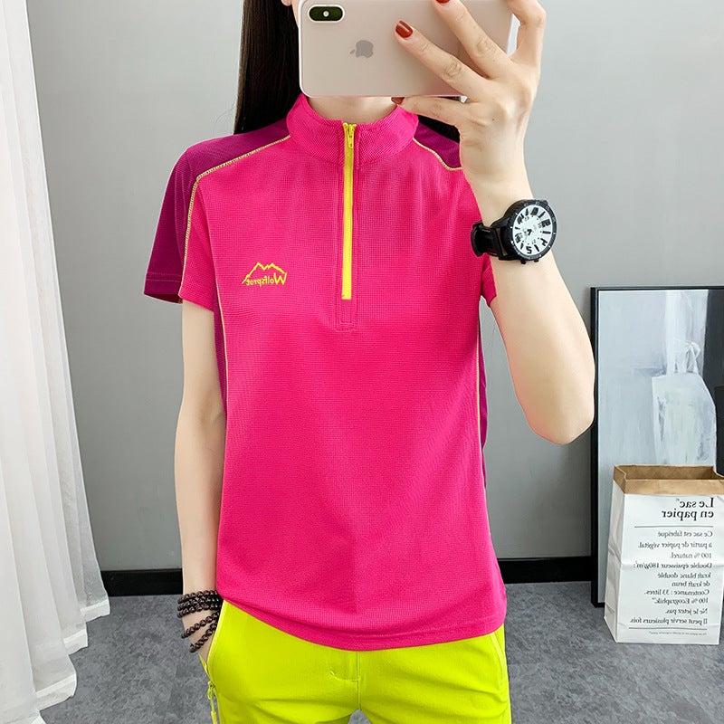 Outdoor Color-Matching Quick-Drying Clothes Women'S Short-Sleeved T-Shirt Quick-Drying Clothes Elastic Sports Sweat-Absorbent Breathable Mountaineering Short-Sleeved T-Shirt - Image 3