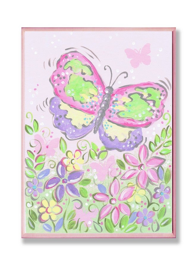 The Kids Room By Stupell Large Pastel Butterfly And Flowers Rectangle Wall Plaque