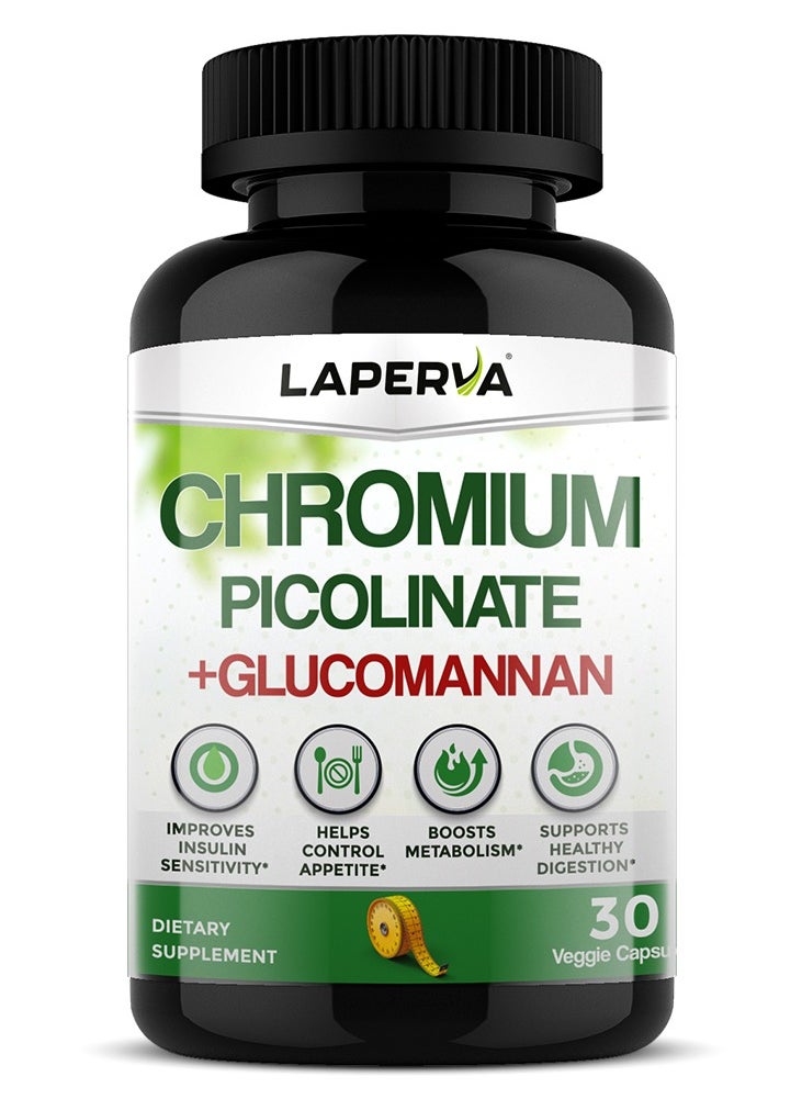 Laperva - Chromium Picolinate + Glucomannan, 30 Veggie Capsules, Dual-Action Formula - Image 1