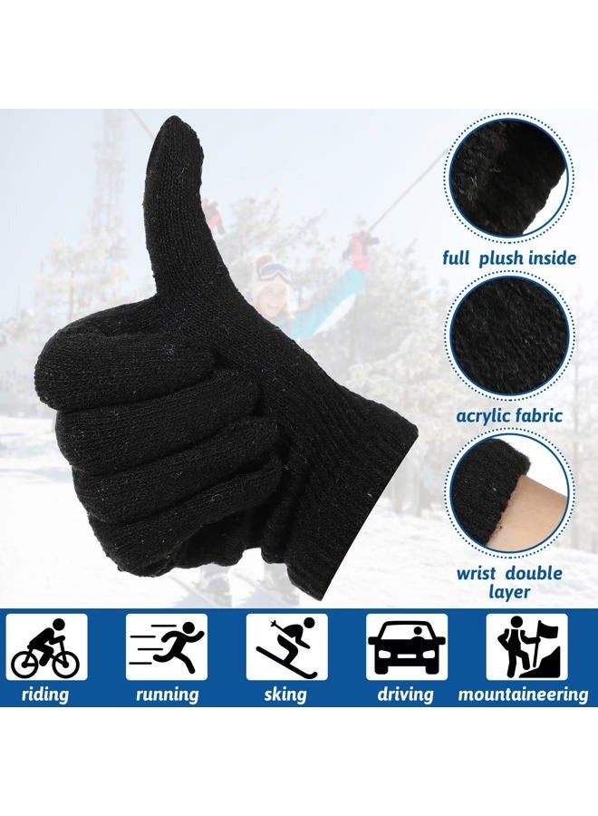 Handepo 24 Pairs Winter Magic Warm Gloves Stretchy Knit Gloves Cotton Gloves for Women Men Adults Cold Weather, Black, One size - Image 3