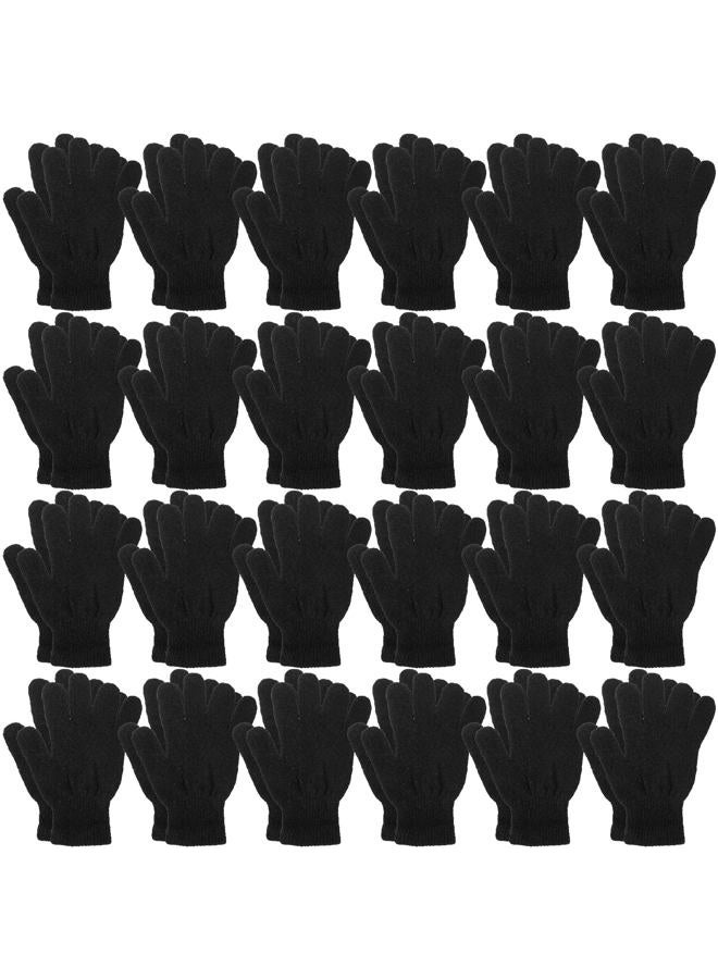 Handepo 24 Pairs Winter Magic Warm Gloves Stretchy Knit Gloves Cotton Gloves for Women Men Adults Cold Weather, Black, One size - Image 1