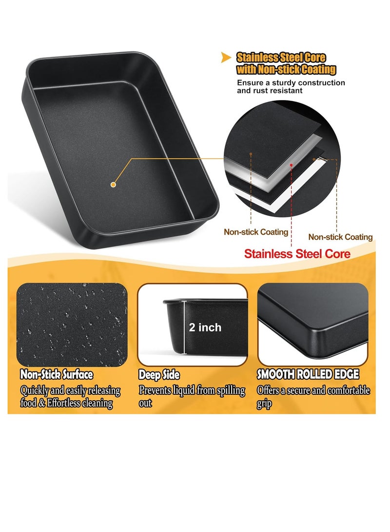 TeamFar Lasagna Pan, 9.4 x 7 x 2 Inch Stainless Steel Deep Baking Roasting Brownie Pan for Toaster Oven, Black Non-Stick Coating Rectangle Cake Pan, Healthy & Heavy Duty, Easy Clean - Image 2