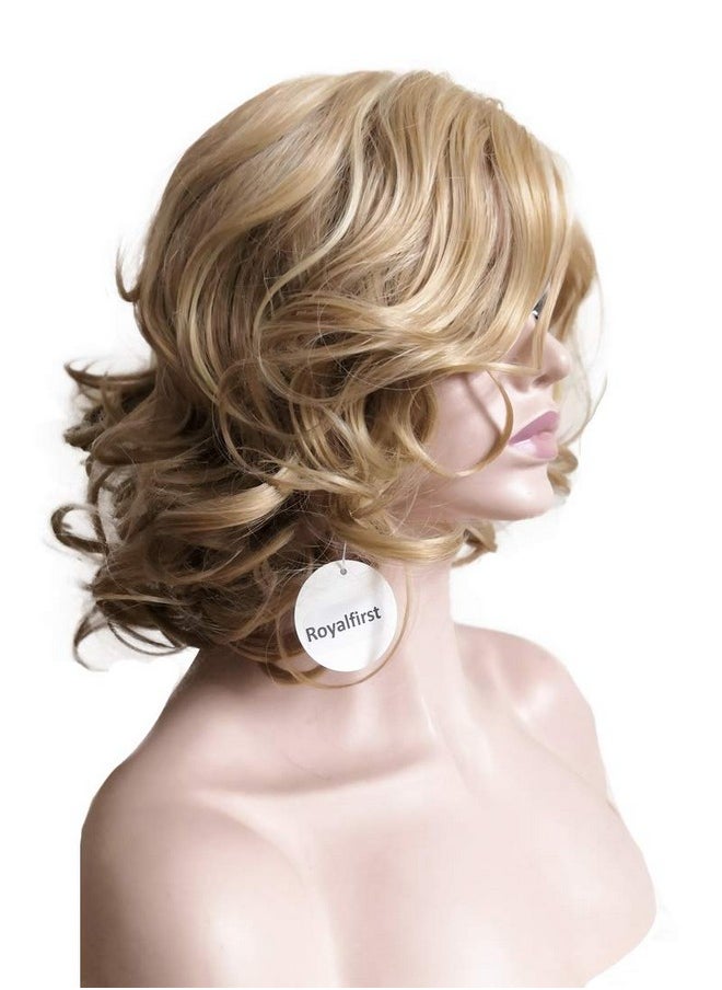Royalfirst Royalfirst Wigs for Women Blonde Hair Medium Length Wavy Curly Synthetic Hair Full Wigs  - Image 3