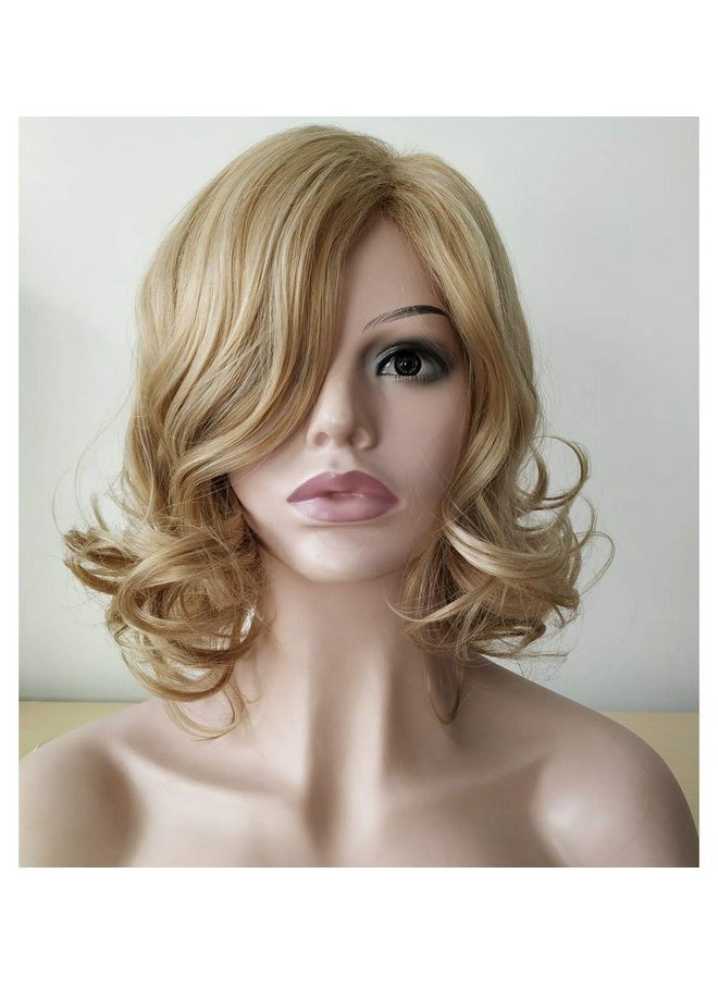Royalfirst Royalfirst Wigs for Women Blonde Hair Medium Length Wavy Curly Synthetic Hair Full Wigs  - Image 5