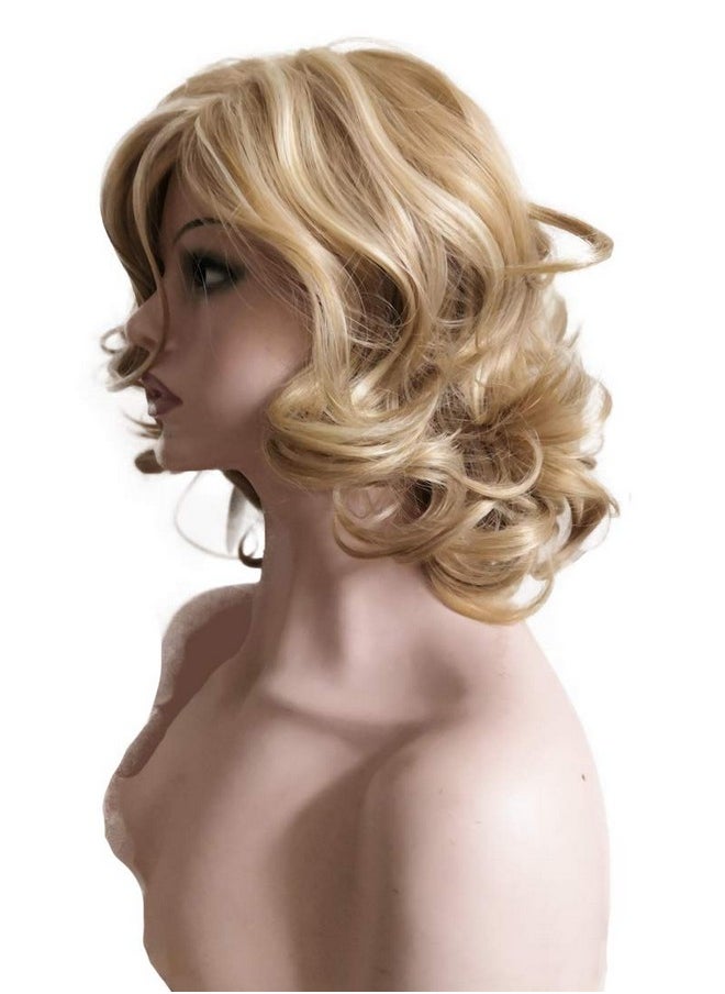 Royalfirst Royalfirst Wigs for Women Blonde Hair Medium Length Wavy Curly Synthetic Hair Full Wigs  - Image 4