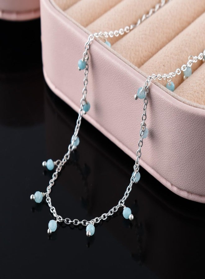 Yanara أساور يانارا لاريما للقدمين للنساء، حجر الميلاد الطبيعي، مجوهرات فضية مطلية، مصنوعة يدويًا بطول 8.5 بوصة + 1.5 بوصة، كريستالات شاكرا وأحجار كريمة، هدايا للأم ولها وللفتيات - Image 5