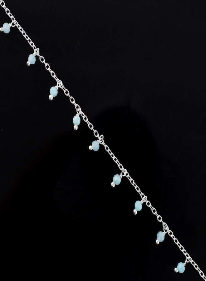 Yanara أساور يانارا لاريما للقدمين للنساء، حجر الميلاد الطبيعي، مجوهرات فضية مطلية، مصنوعة يدويًا بطول 8.5 بوصة + 1.5 بوصة، كريستالات شاكرا وأحجار كريمة، هدايا للأم ولها وللفتيات - Image 3