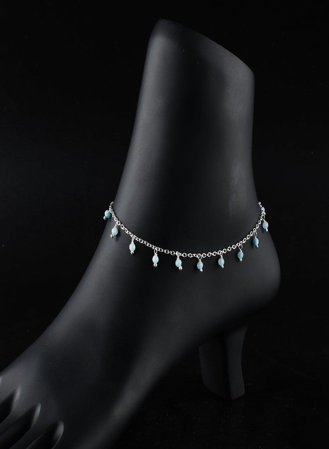 Yanara أساور يانارا لاريما للقدمين للنساء، حجر الميلاد الطبيعي، مجوهرات فضية مطلية، مصنوعة يدويًا بطول 8.5 بوصة + 1.5 بوصة، كريستالات شاكرا وأحجار كريمة، هدايا للأم ولها وللفتيات - Image 2