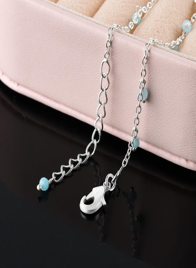 Yanara أساور يانارا لاريما للقدمين للنساء، حجر الميلاد الطبيعي، مجوهرات فضية مطلية، مصنوعة يدويًا بطول 8.5 بوصة + 1.5 بوصة، كريستالات شاكرا وأحجار كريمة، هدايا للأم ولها وللفتيات - Image 4