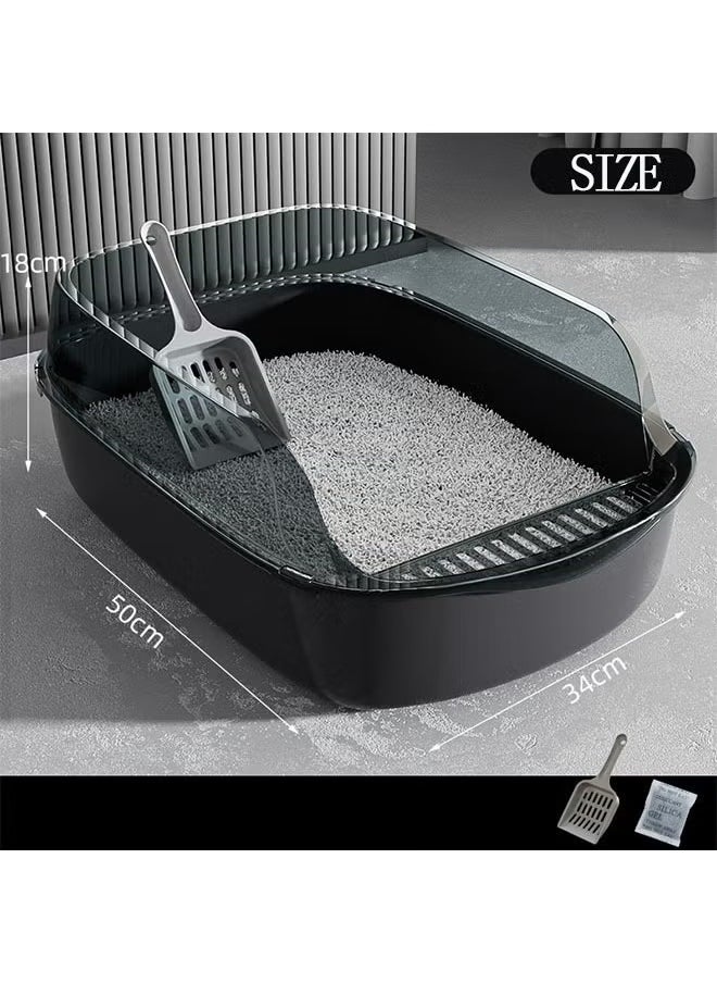 Cat Litter Box, Cat Litter Tray Box, Anti-Splashing Open Cat Litter Box with High Side, Detachable Cat Litter Box, Oversized Deodorizing Non-Sticky and Easy to Clean, Suitable for All Kinds of Pet Litter(Black)