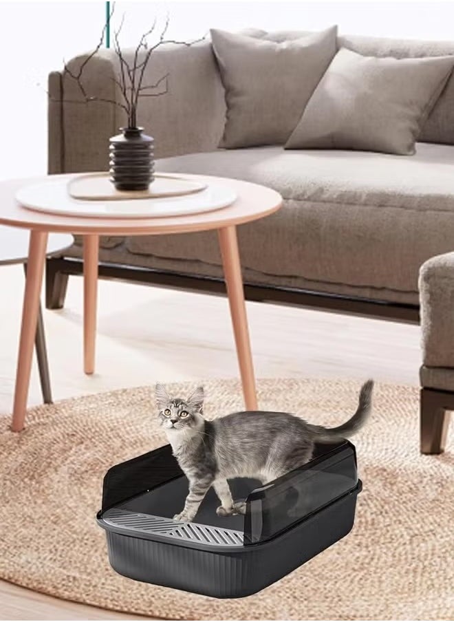 Cat Litter Box, Cat Litter Tray Box, Anti-Splashing Open Cat Litter Box with High Side, Detachable Cat Litter Box, Oversized Deodorizing Non-Sticky and Easy to Clean, Suitable for All Kinds of Pet Litter(Black)