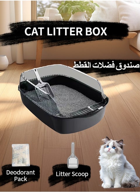 Cat Litter Box, Cat Litter Tray Box, Anti-Splashing Open Cat Litter Box with High Side, Detachable Cat Litter Box, Oversized Deodorizing Non-Sticky and Easy to Clean, Suitable for All Kinds of Pet Litter(Black)