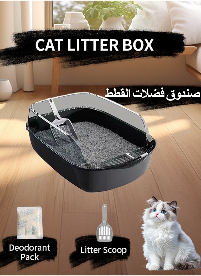 Cat Litter Box, Cat Litter Tray Box, Anti-Splashing Open Cat Litter Box with High Side, Detachable Cat Litter Box, Oversized Deodorizing Non-Sticky and Easy to Clean, Suitable for All Kinds of Pet Litter(Black)
