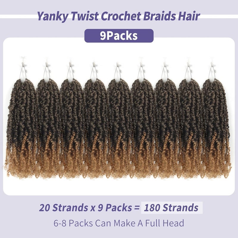 datanala Yanky Twists Crochet Braiding Hair 14 Inch 9 Packs Crochet Hair with Curls Micro Spring Twists Crochet Hair Pre-looped Curly Crochet Braids Hair Extensions for Women (T27#, 14inch) - Image 2