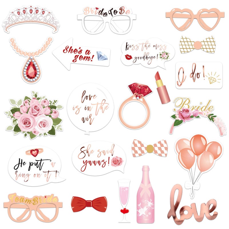 Konsait 23Pcs Hen Party Photo Booth Props Team Bride Selfie Props Rose Gold Wedding Bridal Shower Hen Night Do Party Game Accessories - Image 2