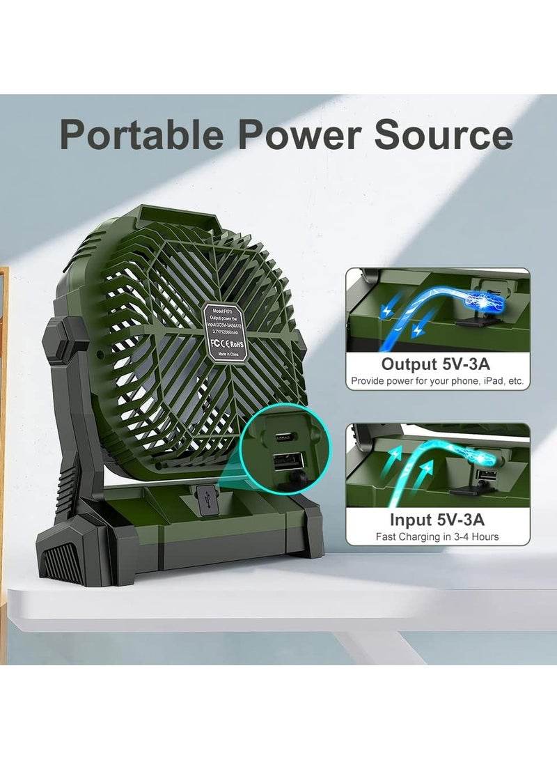 AROAQ 5 in 1 Portable Fan 12000mAh Rechargeable Small USB Desk Battery Powered fan with Power Bank/Timer/Hook Camping Essentials Accessories - Image 3