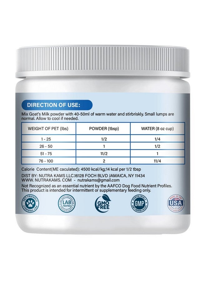 مسحوق حليب الماعز من نوترا كامز مع التورين للجراء والكلاب لصحة الجهاز الهضمي وعظام قوية وأسنان صحية. 14 أونصة، طبيعي بنسبة 100%. - Image 2