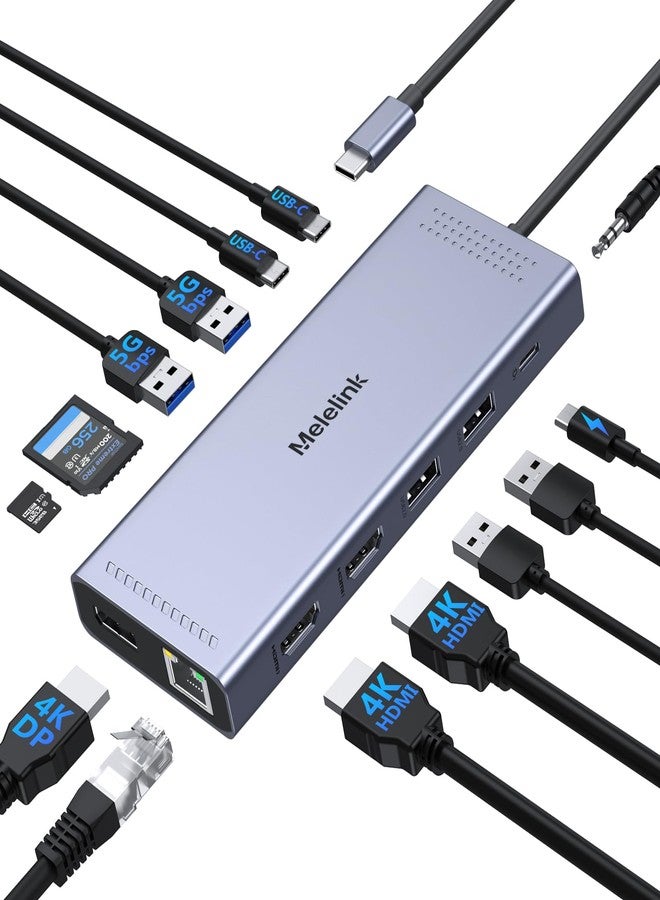 Melelink USB C Docking Station Dual Monitor, 14 in 1 USB C Hub Multiport Adapter 3 Monitor with 2 HDMI, 4K DisplayPort, 100W PD, Ethernet, 6 USB C/A Ports, SD/TF, Laptop USB C Dock for MacBook,Dell,HP,Lenovo - Image 1