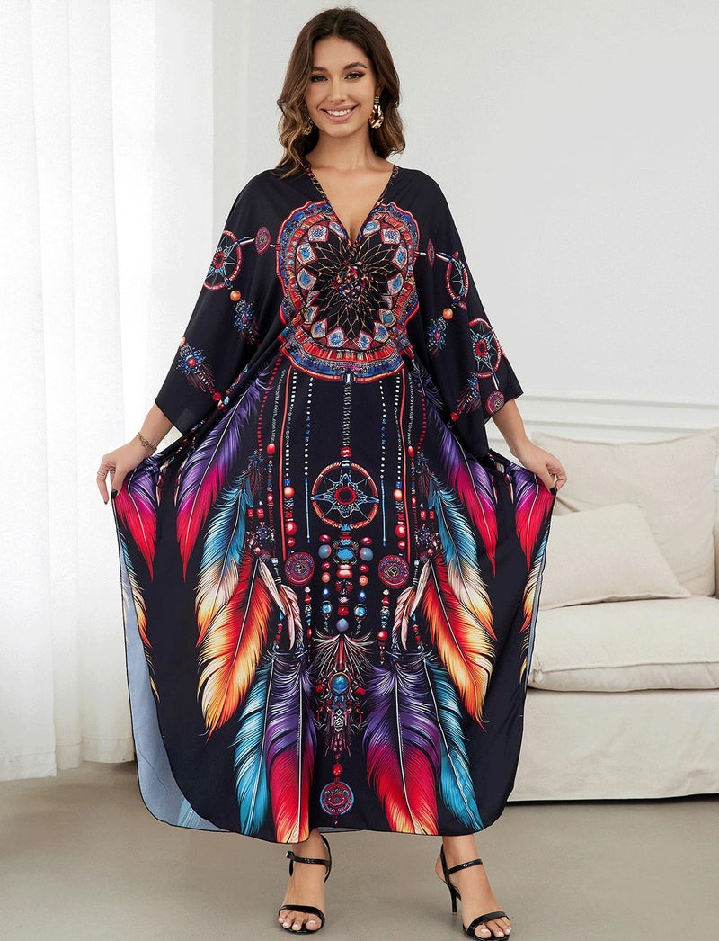 KECVOT Kaftan Dresses for Women Plus Size Batwing Sleeve Caftans Long Bathing Suit Cover Up Maxi Beach Dress Loungewear - Image 2