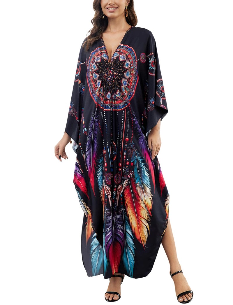 KECVOT Kaftan Dresses for Women Plus Size Batwing Sleeve Caftans Long Bathing Suit Cover Up Maxi Beach Dress Loungewear - Image 1