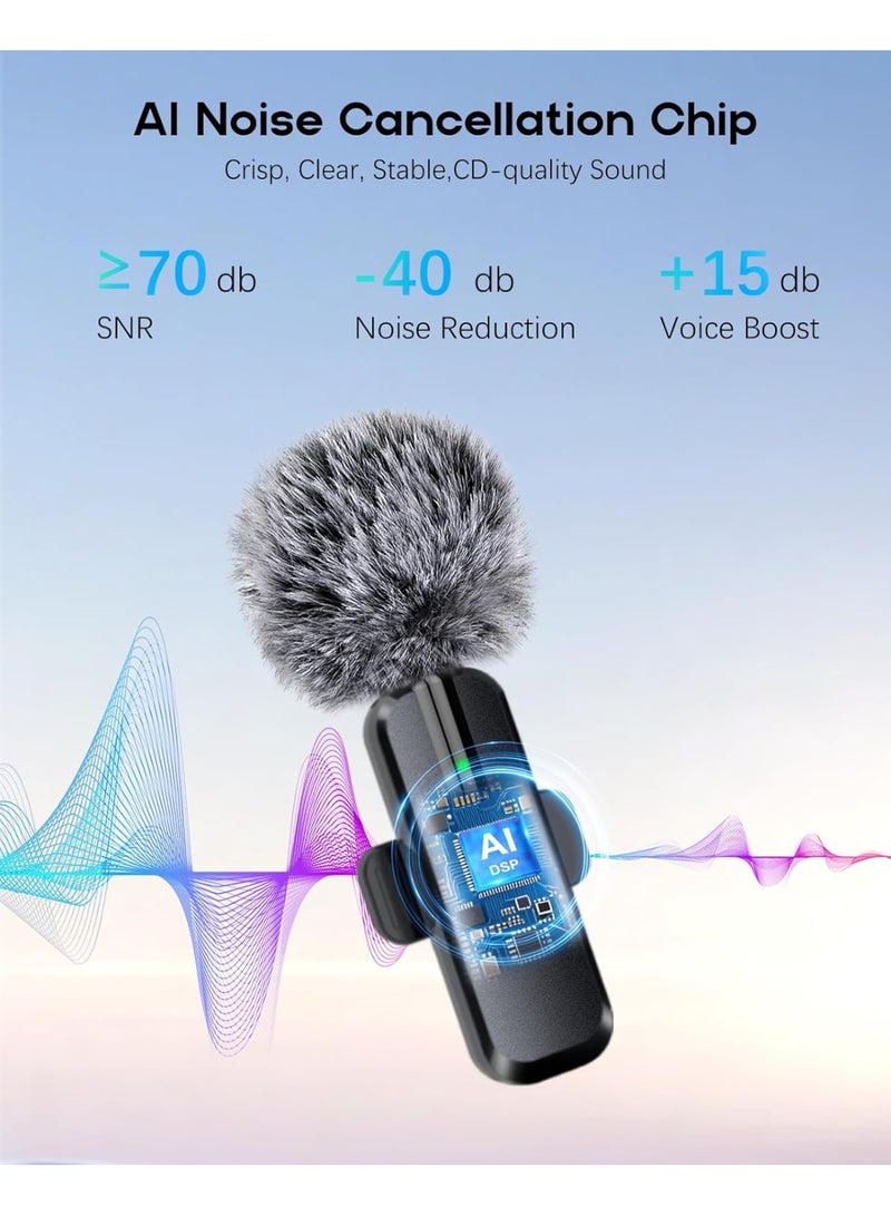 INSIJAM Wireless Mini Microphone for iPhone - 2 Pack Lavalier Bluetooth Microphone for Video Recording 2 in 1 Noise Reduction Lapel Mic for Ipad Android Clip-on Mini Mic for Content Creators Podcast - Image 3