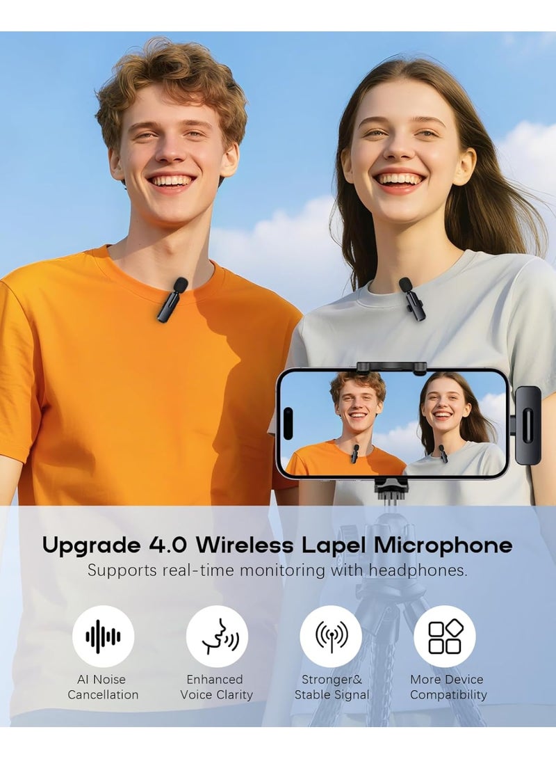 INSIJAM Wireless Mini Microphone for iPhone - 2 Pack Lavalier Bluetooth Microphone for Video Recording 2 in 1 Noise Reduction Lapel Mic for Ipad Android Clip-on Mini Mic for Content Creators Podcast - Image 2
