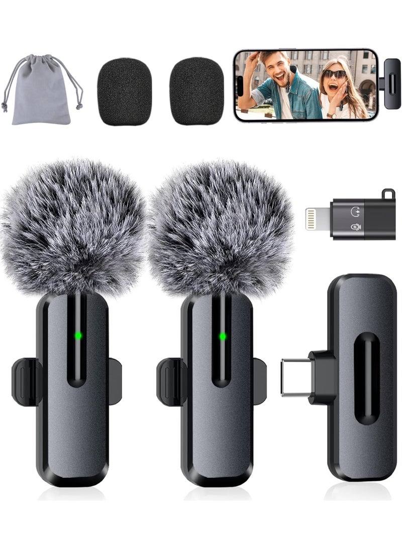 INSIJAM Wireless Mini Microphone for iPhone - 2 Pack Lavalier Bluetooth Microphone for Video Recording 2 in 1 Noise Reduction Lapel Mic for Ipad Android Clip-on Mini Mic for Content Creators Podcast - Image 1