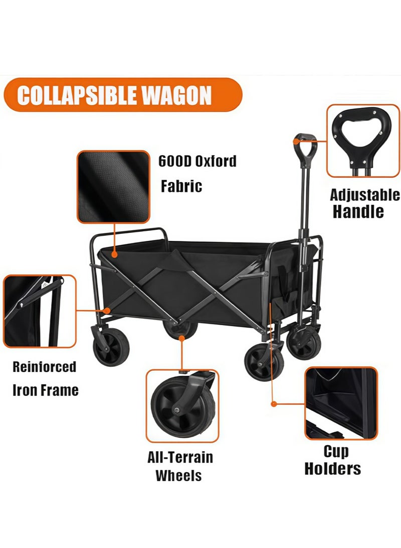 Leon Home Outdoor Wagon Collapsible with Removable Fabric Festival Garden Camping Picnic Cart Supports Max 100kg Portable Transport Trailer Black - Image 2