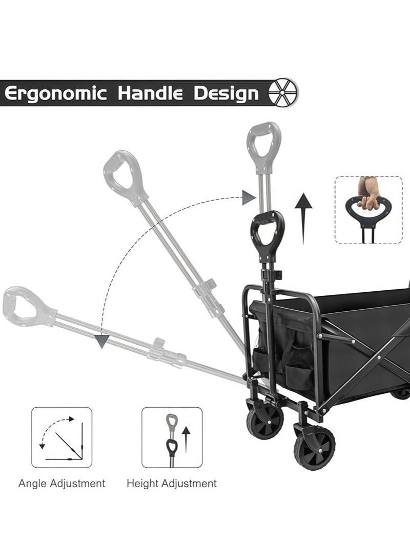 Leon Home Outdoor Wagon Collapsible with Removable Fabric Festival Garden Camping Picnic Cart Supports Max 100kg Portable Transport Trailer Black - Image 5