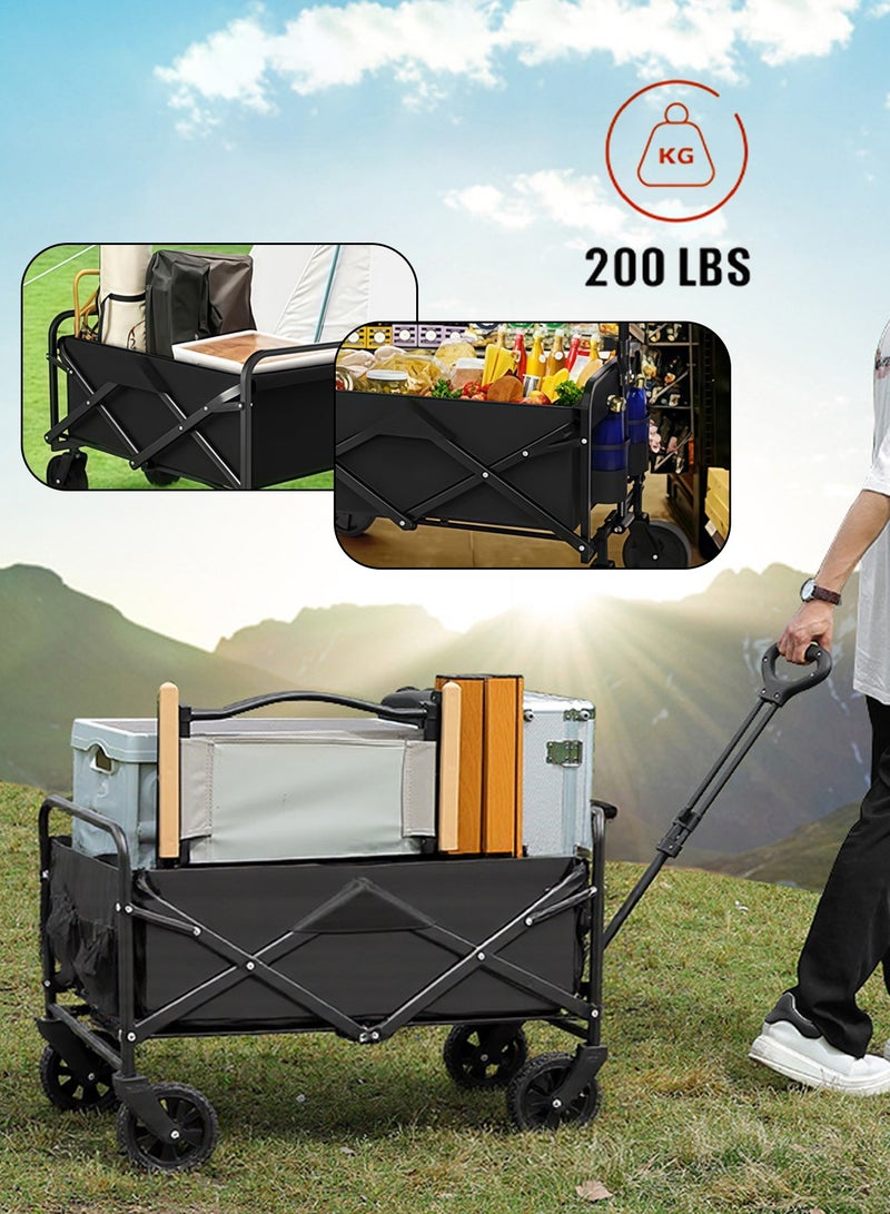 Leon Home Outdoor Wagon Collapsible with Removable Fabric Festival Garden Camping Picnic Cart Supports Max 100kg Portable Transport Trailer Black - Image 3