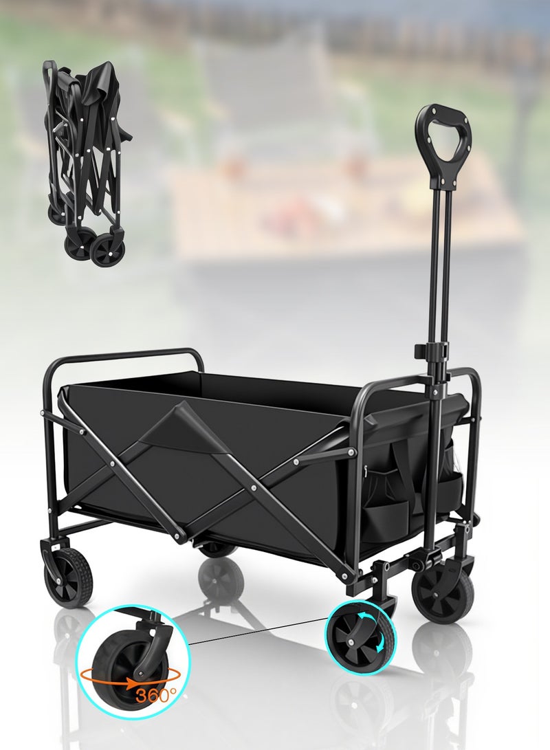 Leon Home Outdoor Wagon Collapsible with Removable Fabric Festival Garden Camping Picnic Cart Supports Max 100kg Portable Transport Trailer Black - Image 1