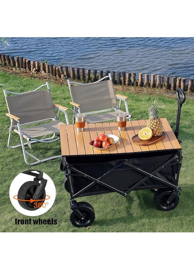 Leon Home Outdoor Wagon Collapsible with Removable Fabric Festival Garden Camping Picnic Cart Supports Max 100kg Portable Transport Trailer Black - Image 4