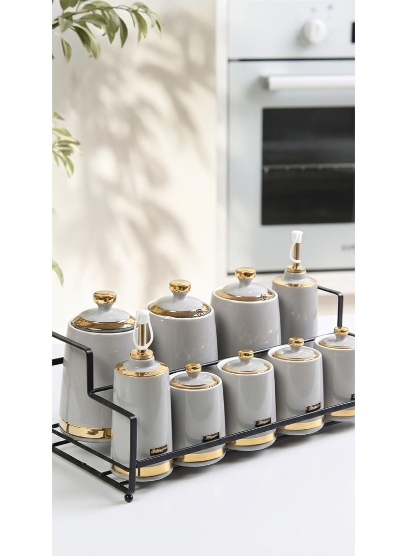 A set of spice jars with a stand - Image 5