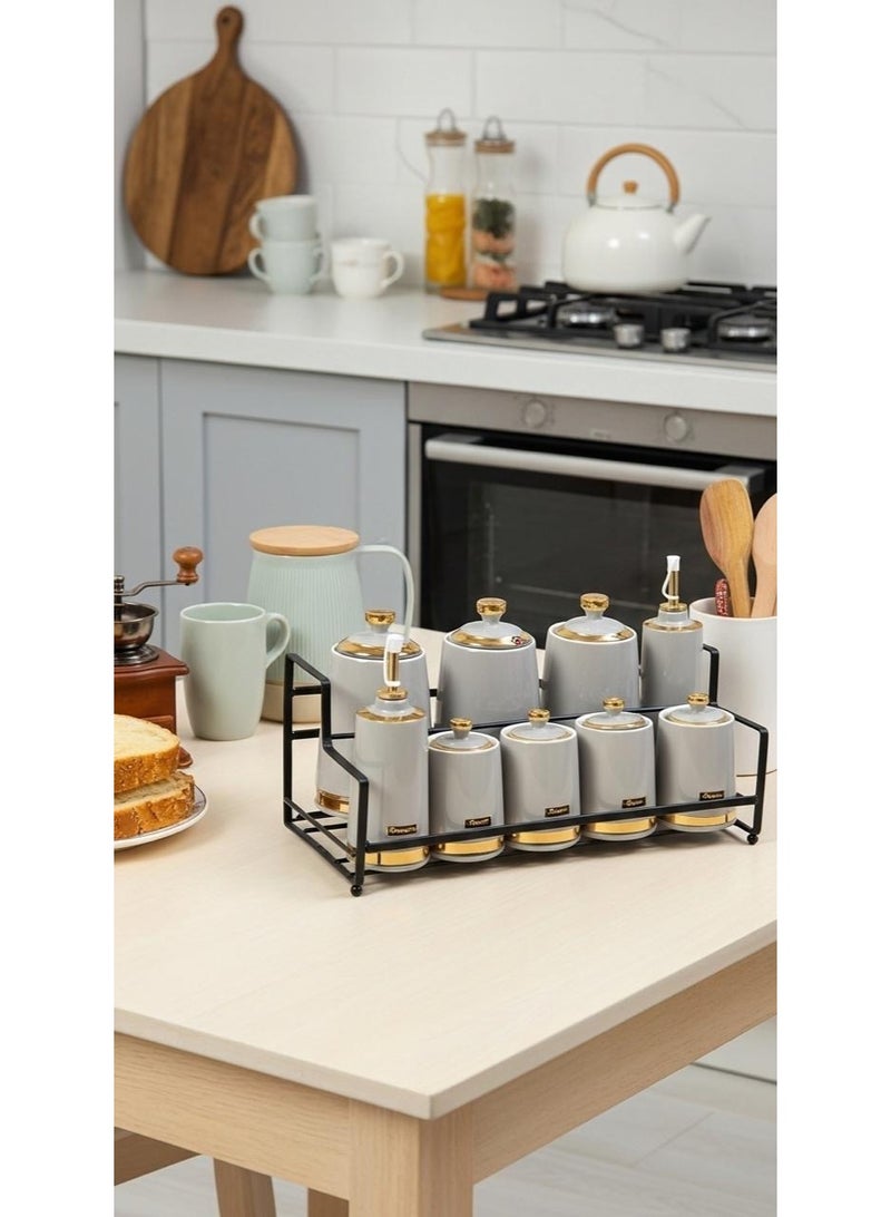 A set of spice jars with a stand - Image 2