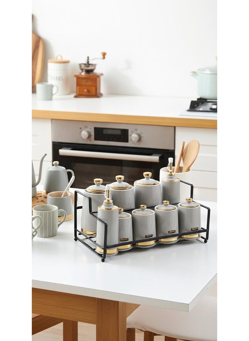 A set of spice jars with a stand - Image 1