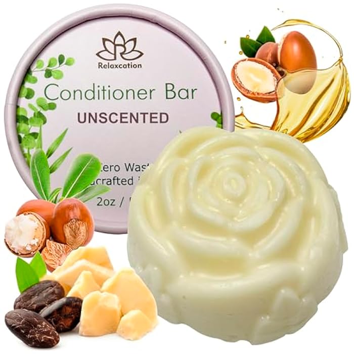 Relaxcation Organic Conditioner Bar For Damaged Hair | Repair & Nourish | Unscented, Softening, Moisturizing | Shea, Argan & Jojoba Oils - Handmade in USA for Women and Men - Image 1