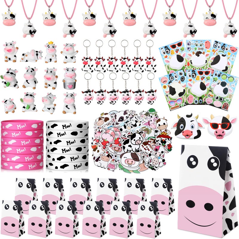 Fumete 122 Pcs Cow Party Favors Decorations Include Cow Print Silicone Bracelets Stickers Keychains Necklaces Gifts Bags Cartoon Sticker for Theme Party Favors - Image 2
