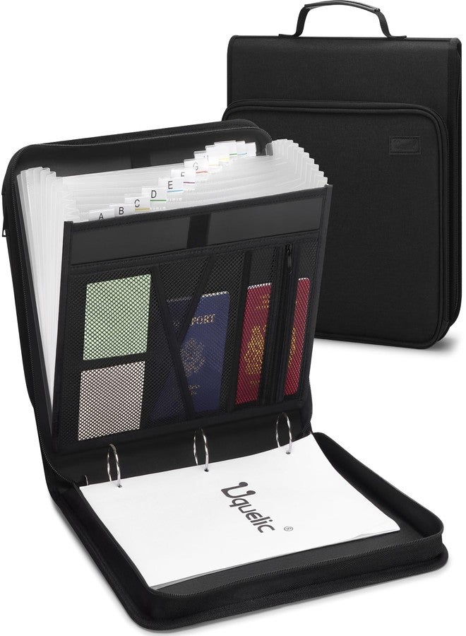Uquelic Accordion File Organizer Binder with Multi Pockets, Expanding File Folders with 13 Pockets, Handle and Labels, Portable Home Travel Safe Storage for Letter A4 Files and More (Black) - Image 1