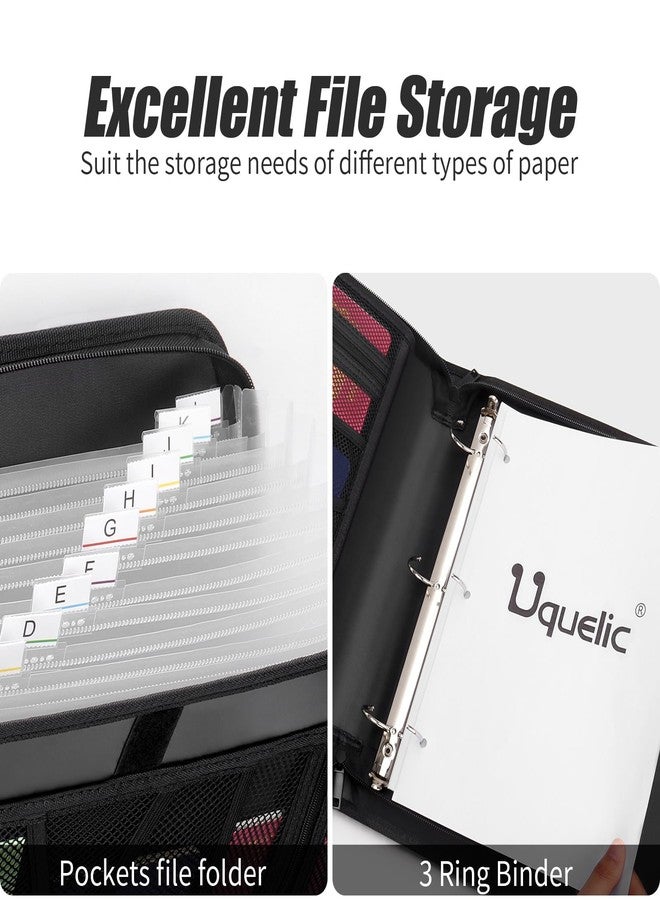 Uquelic Accordion File Organizer Binder with Multi Pockets, Expanding File Folders with 13 Pockets, Handle and Labels, Portable Home Travel Safe Storage for Letter A4 Files and More (Black) - Image 5
