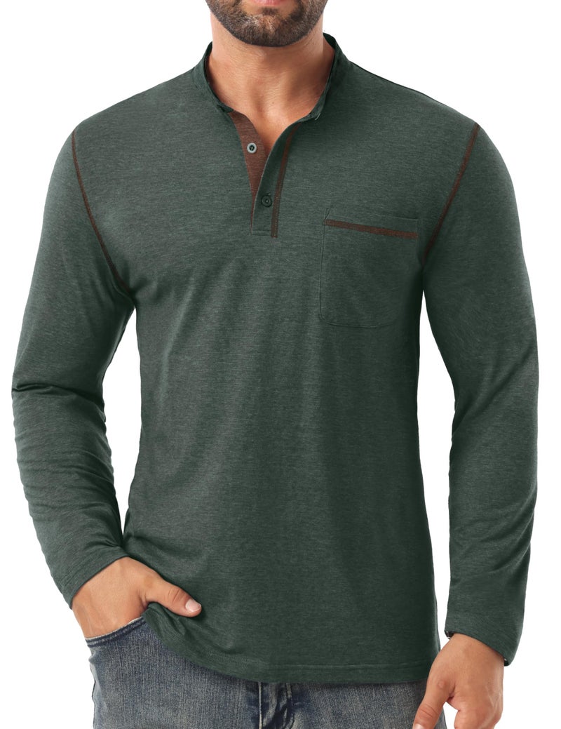Sailwind Men's Henley Shirts Long Sleeve Button T-Shirt Casual Stylish Cotton Pullover Shirt with Pocket Green - Image 4